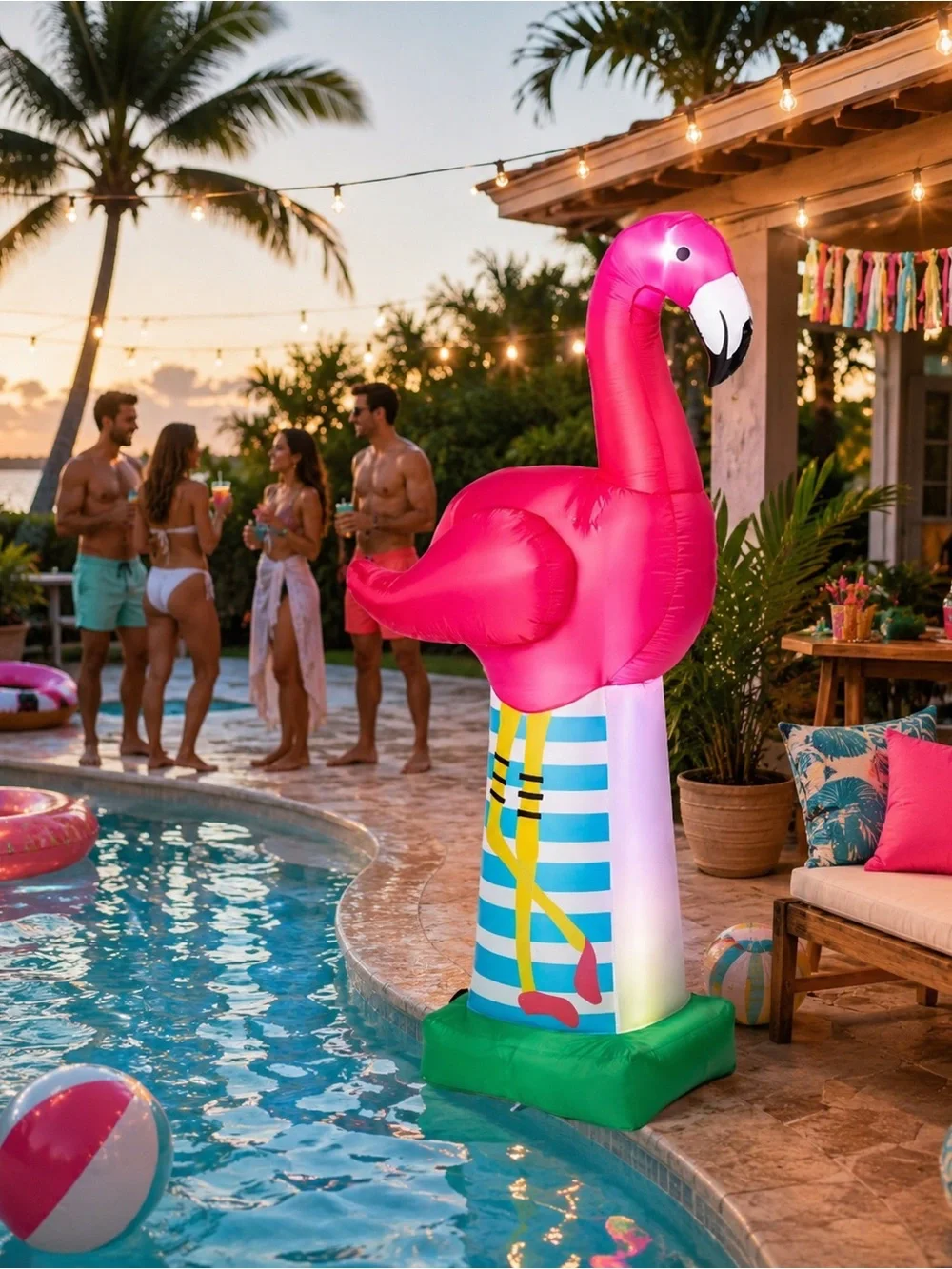 SUN SQUAD 6' Inflatable LED LIGHT UP Pink Flamingo Party Decoration